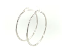 Sterling Silver Rhodium Plated Thin Large Polished Hoop Earrings (40mm)