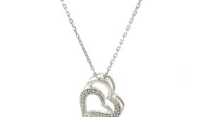 Sterling Silver Dual Heart Motif Pendant with Diamonds (.06 cttw)