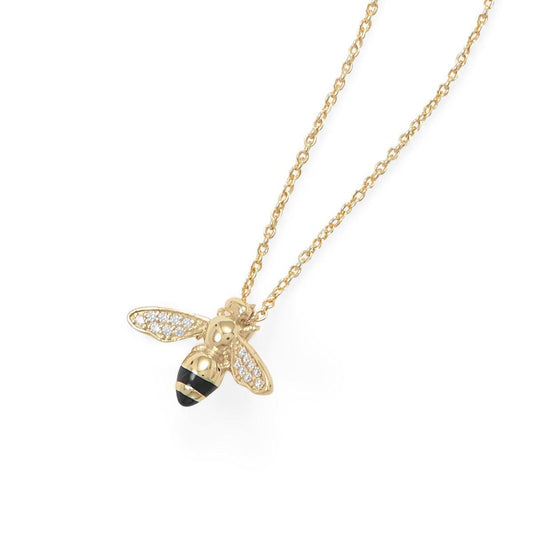 "BEE Mine!" 16"+2" 14 Karat Gold Plated Signity CZ Bee Necklace freeshipping - Higher Class Elegance