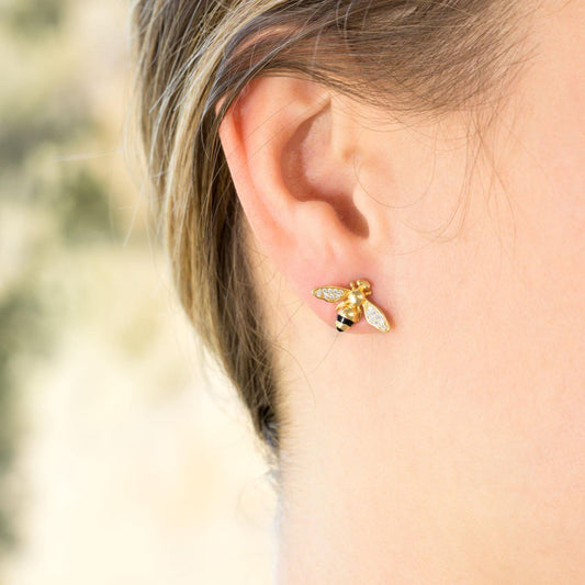 "BEE Mine!" 14 Karat Gold Plated Signity CZ Bee Earrings freeshipping - Higher Class Elegance
