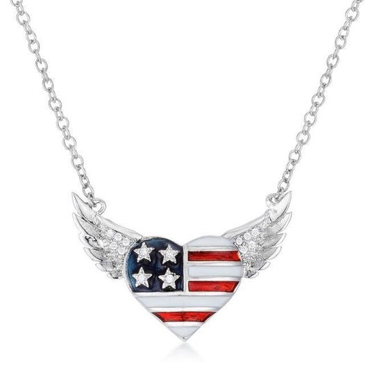 .14 Ct Patriotic Winged Heart Necklace with CZ Accents freeshipping - Higher Class Elegance