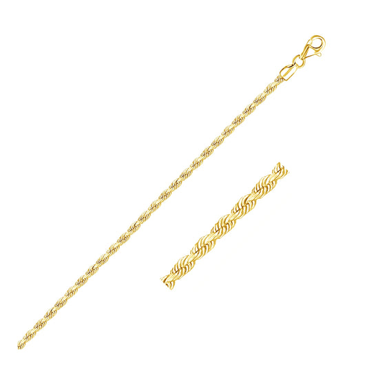 14k Yellow Gold Solid Diamond Cut Rope Bracelet (2.50 mm)