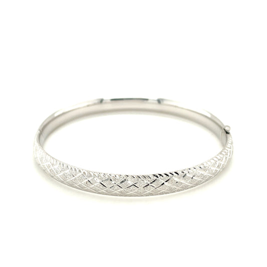 14k White Gold Diamond Carved Bangle (6.00 mm)