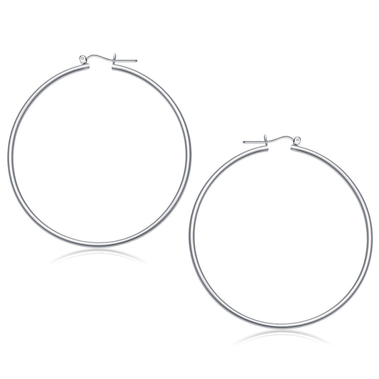 14k White Gold Polished Hoop Earrings (2x60mm)