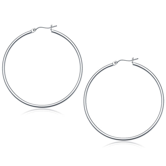 14k White Gold Polished Hoop Earrings (2x50 mm)