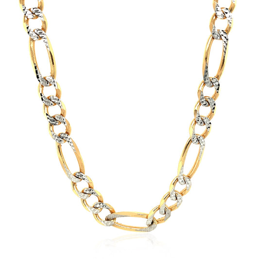 14K Yellow Gold Solid Pave Figaro Chain (7.00 mm)