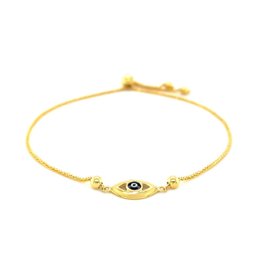 14k Yellow Gold Adjustable Evil Eye Bracelet (1.00 mm)