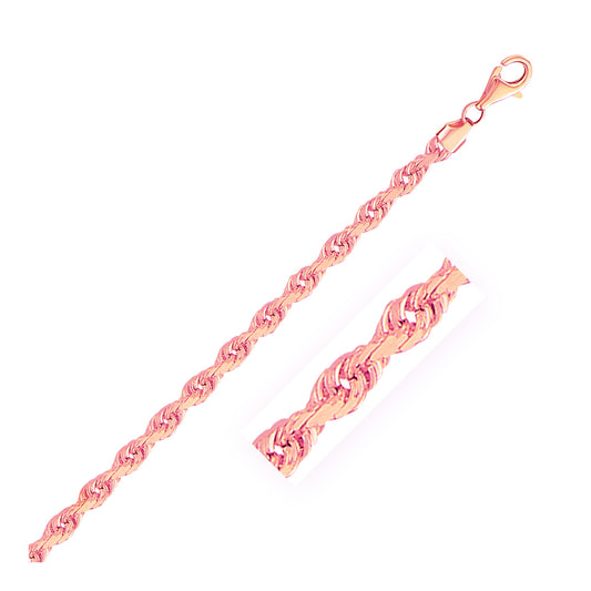 14k Rose Gold Solid Diamond Cut Rope Bracelet (4.00 mm)