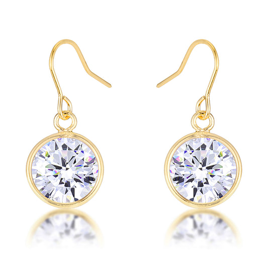 18k Gold Plated Bezel Solitaire Drop Earrings
