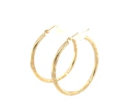 14k Yellow Gold Fancy Diamond Cut Slender Large Hoop Earrings (30mm Diameter)