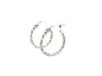 Sterling Silver Faceted Design Hoop Earrings with Rhodium Plating