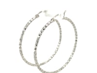 Sterling Silver Rhodium Plated Large Faceted Style Hoop Earrings