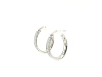 14k White Gold Glitter Center Oval Hoop Earrings(4x15mm)