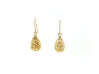 14k Yellow Gold Teardrop Drop Earrings with Honeycomb Texture