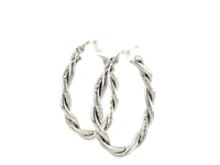 Sterling Silver Oval Hoop Braided Diamond Cut Earrings
