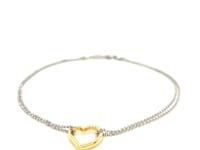 14k Yellow Gold and Sterling Silver Anklet with a Single Open Heart Station