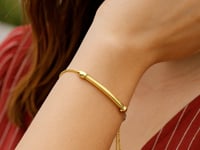 14k Yellow Gold Smooth Curved Bar and Lariat Style Bracelet