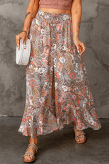 Multicolor Paisley Print Long Skirt with Slit - Higher Class Elegance