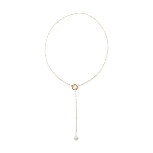 14 Karat Gold Lariat Necklace with Cultured Freshwater Pearl End freeshipping - Higher Class Elegance