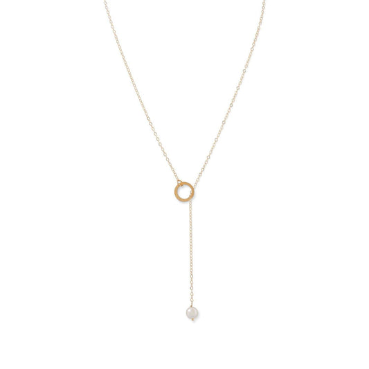 14 Karat Gold Lariat Necklace with Cultured Freshwater Pearl End freeshipping - Higher Class Elegance