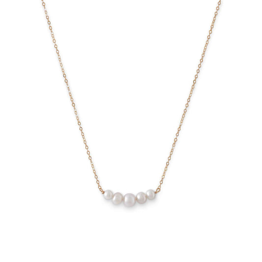 14 Karat Gold Necklace with 5 Cultured Freshwater Pearls freeshipping - Higher Class Elegance