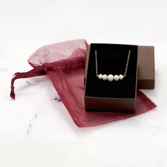 14 Karat Gold Necklace with 5 Cultured Freshwater Pearls freeshipping - Higher Class Elegance