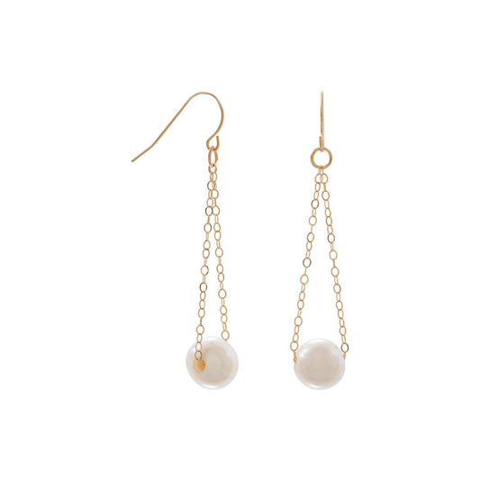 14 Karat Gold French Wire Earrings with Floating Cultured Freshwater Pearl freeshipping - Higher Class Elegance