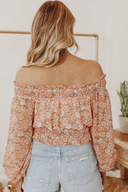 Ruffled Shirred Off Shoulder Floral Top - Higher Class Elegance