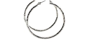 14k White Gold Diamond Cut Hoop Earrings