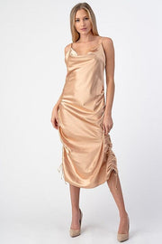 Evenuel Satin Drawstring Cowl Neck Dress - Adjustable Length and Straps freeshipping - Higher Class Elegance
