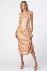 Evenuel Satin Drawstring Cowl Neck Dress - Adjustable Length and Straps freeshipping - Higher Class Elegance