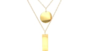 14k Yellow Gold 18 inch Two Strand Necklace with Circle and Bar Pendants