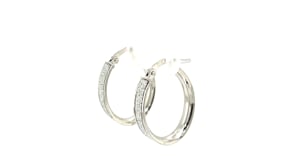 14k White Gold Glitter Center Oval Hoop Earrings