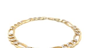 7.0mm 14K Yellow Two Tone Solid Pave Figaro Bracelet