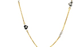 14k Two Tone Gold Anklet with Diamond Cut Heart Style Stations