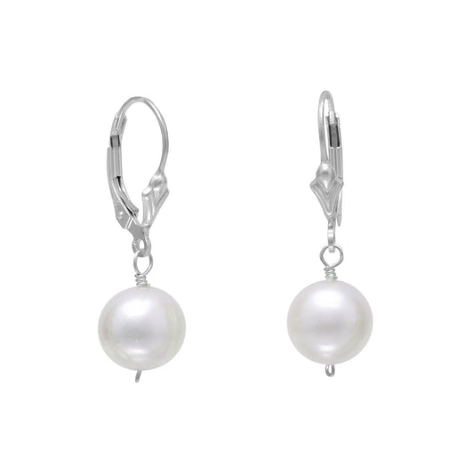 White Cultured Freshwater Pearl Lever Back Earrings freeshipping - Higher Class Elegance