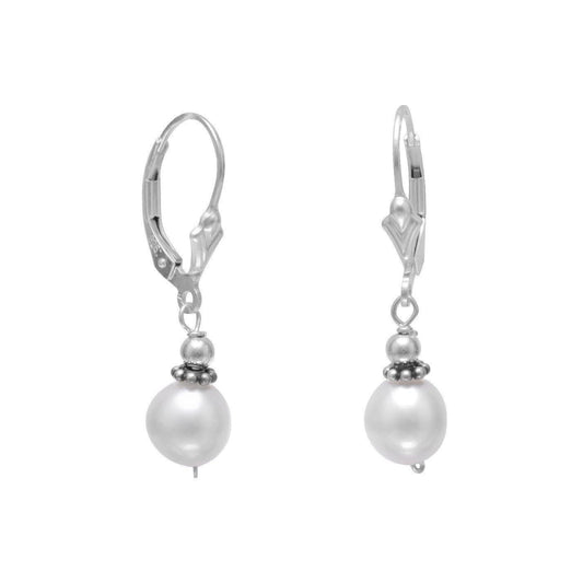 White Cultured Freshwater Pearl with Bali Bead Lever Earrings freeshipping - Higher Class Elegance