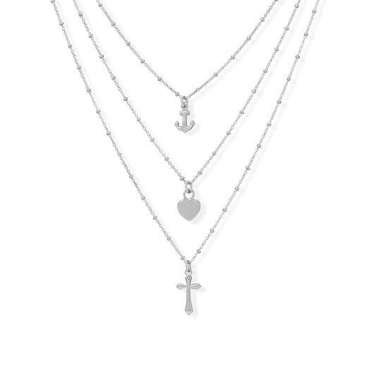 16"+2" Rhodium Plated Three Strand Charm Necklace freeshipping - Higher Class Elegance