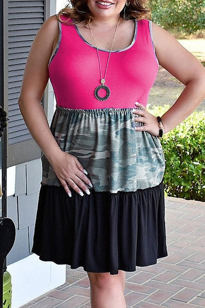Plus Size Camo Colorblock Patchwork Sleeveless Dress - Higher Class Elegance