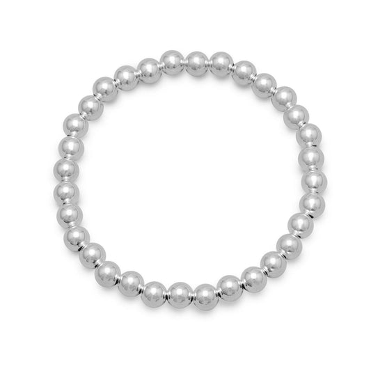 7" 6mm Sterling Silver Bead Stretch Bracelet freeshipping - Higher Class Elegance