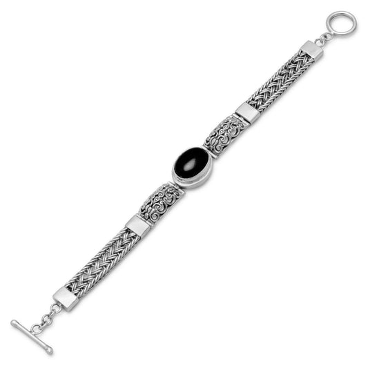Oxidized Filigree Design Toggle Bracelet with Black Onyx freeshipping - Higher Class Elegance
