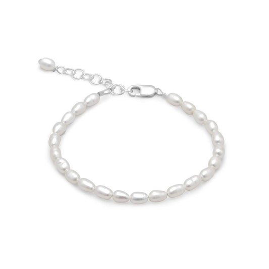 5" + 1" Extension White Rice Cultured Freshwater Pearl Bracelet freeshipping - Higher Class Elegance