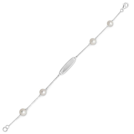 7" White Cultured Freshwater Pearl ID Bracelet freeshipping - Higher Class Elegance