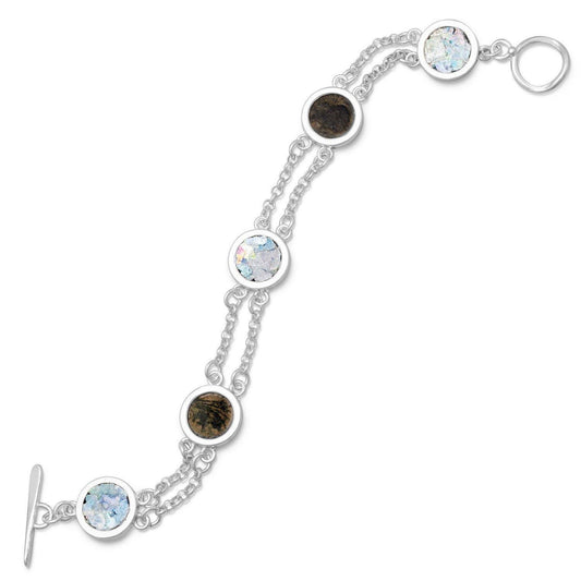 7.75" 2 Strand Toggle Bracelet with Ancient Roman Glass & Antique Roman Coins freeshipping - Higher Class Elegance