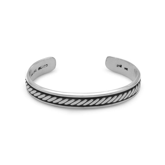 Oxidized Men's Cuff Bracelet with Rope Design freeshipping - Higher Class Elegance