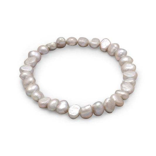 Silver Cultured Freshwater Pearl Stretch Bracelet freeshipping - Higher Class Elegance
