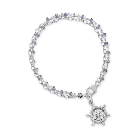 Double Strand Bracelet with Tanzanite and Ships Helm Charm freeshipping - Higher Class Elegance
