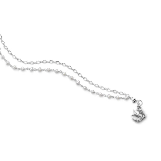 Double Strand Bracelet with Cultured Freshwater Pearls and Bird Charm freeshipping - Higher Class Elegance