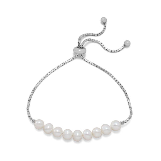 Rhodium Plated Cultured Freshwater Pearl Bolo Bracelet freeshipping - Higher Class Elegance