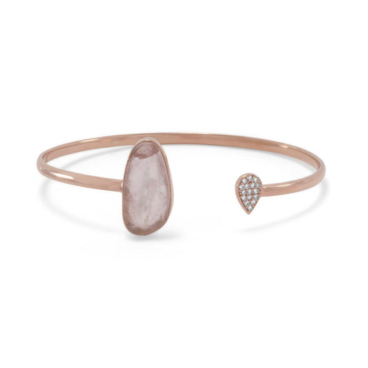 14 Karat Rose Gold Plated Rose Quartz and CZ Cuff Bracelet freeshipping - Higher Class Elegance